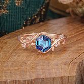 Luxury Nature-Inspired 6 Prong Hexagonal Alexandrite Engagement Ring